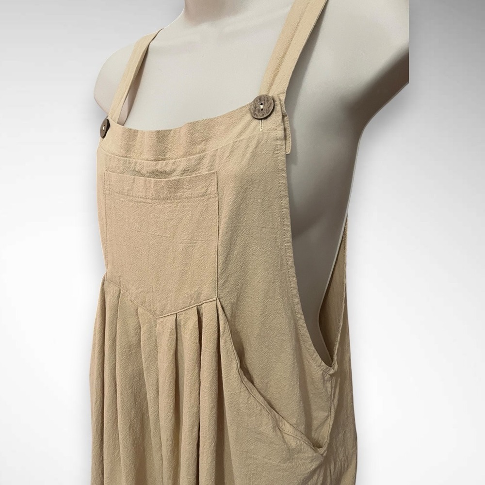 Women's Khaki Wide-Leg Relaxed Fit Jumpsuit Overalls With Adjustable Straps NWOT - Picture 4 of 8